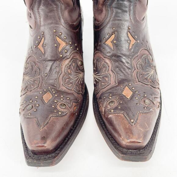 Lucchese Cafe/Chocolate Brown Fiona Studded Western Cowgirl Boot size 6 - Picture 6 of 11